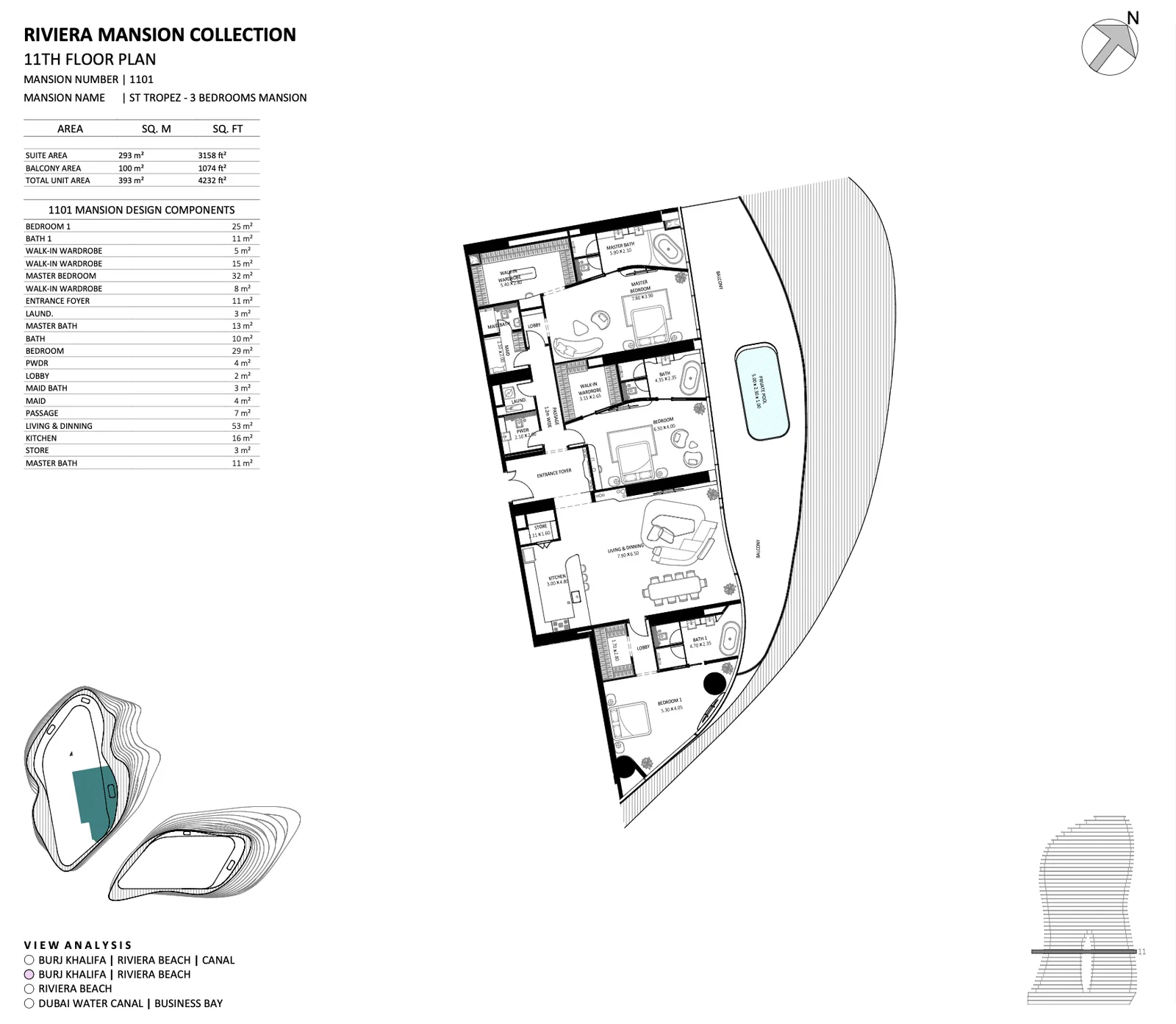 Bugatti Residences St Tropez 3 bedroom floor plan Riviera Mansion Dubai