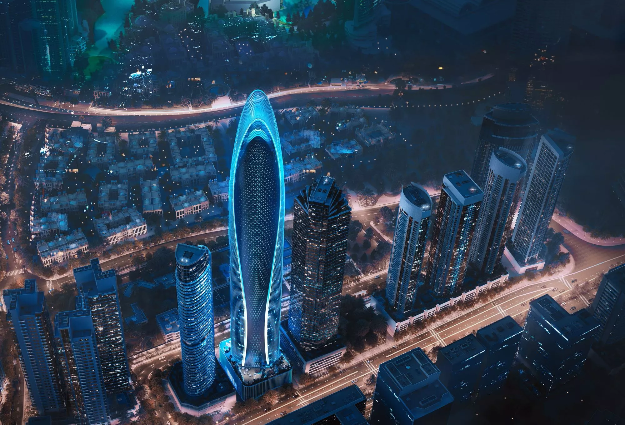Mercedes-Benz Places tower alongside Burj Khalifa Downtown Dubai Skyline