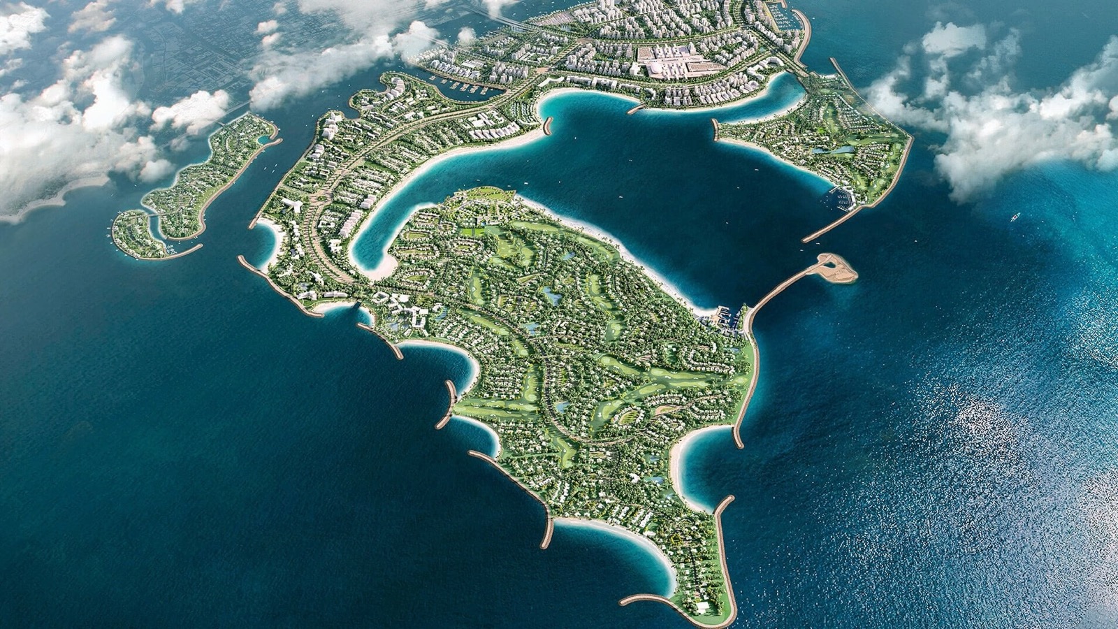 Aerial view across the five islands
