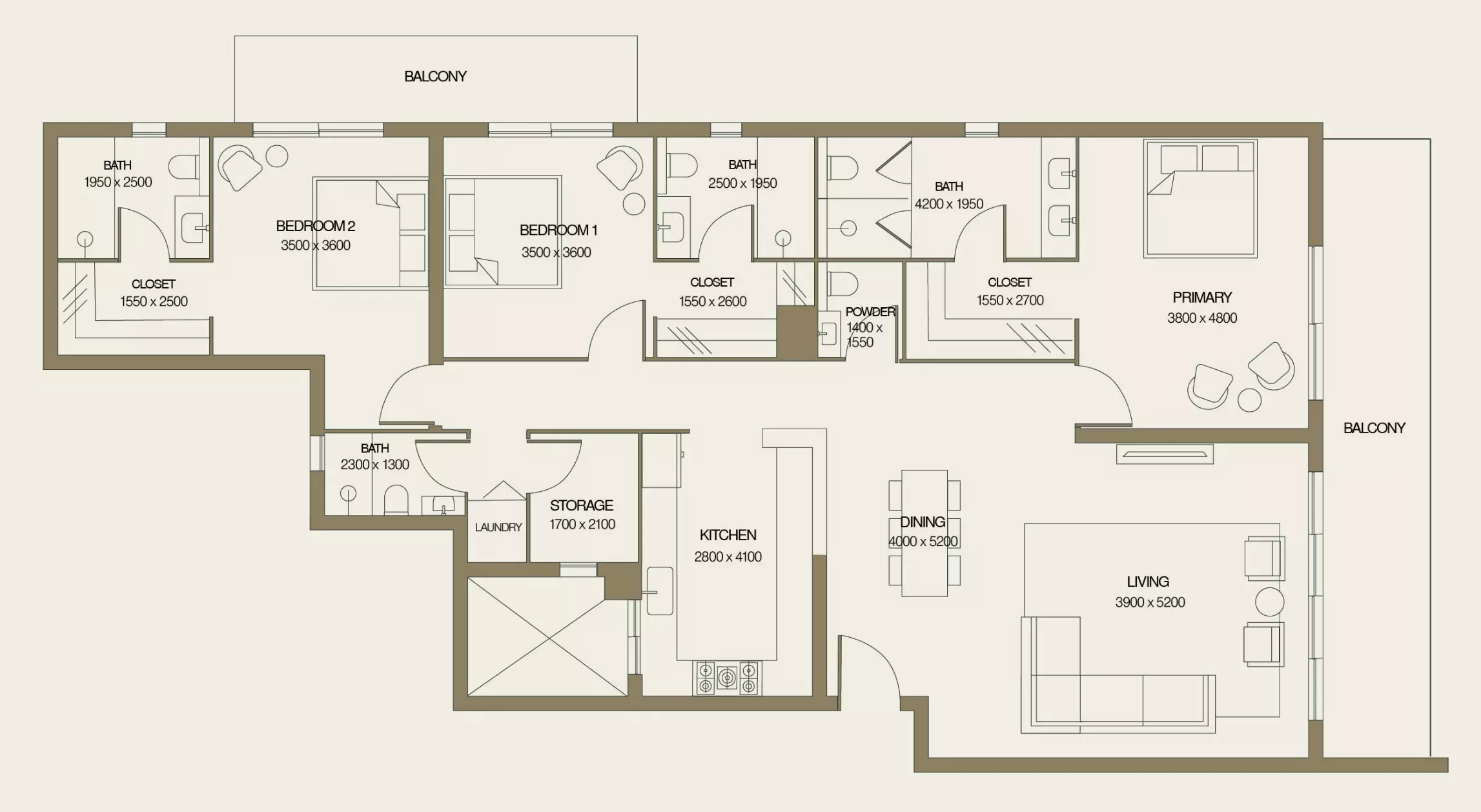 42 East Residences 3 BR floor plan