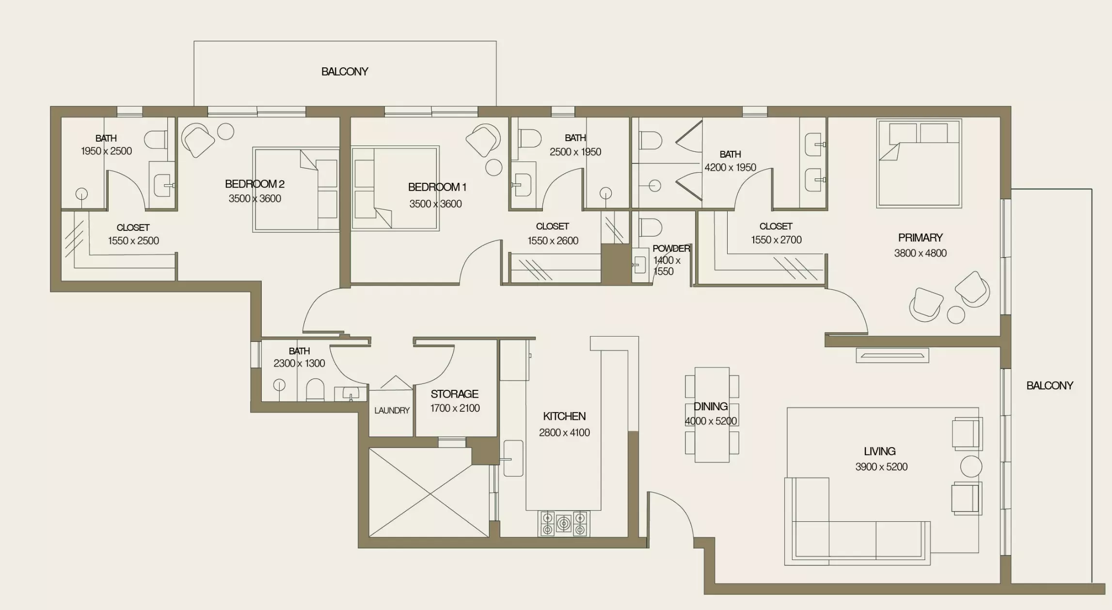 42 East Residences 3 BR floor plan
