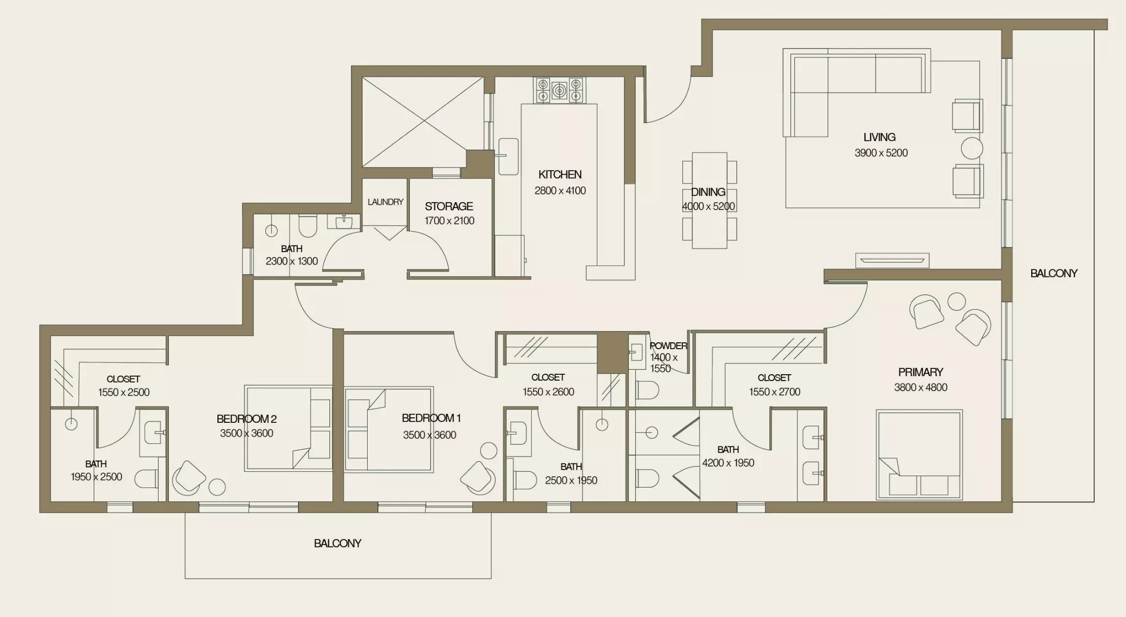 42 East Residences 3 BR floor plan