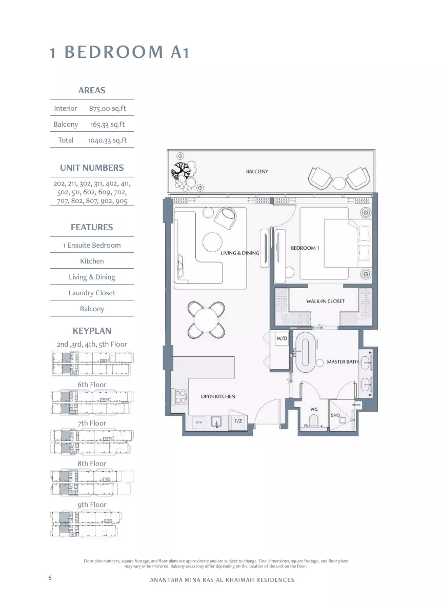 Anantara Mina Al Arab Residences 1 BR floor plan