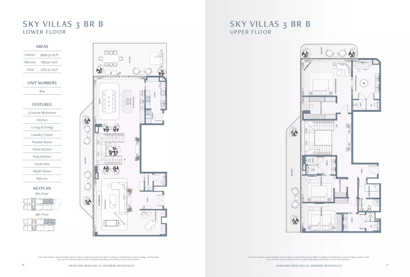Anantara Mina Al Arab Residences 3 BR Sky Villa floor plan