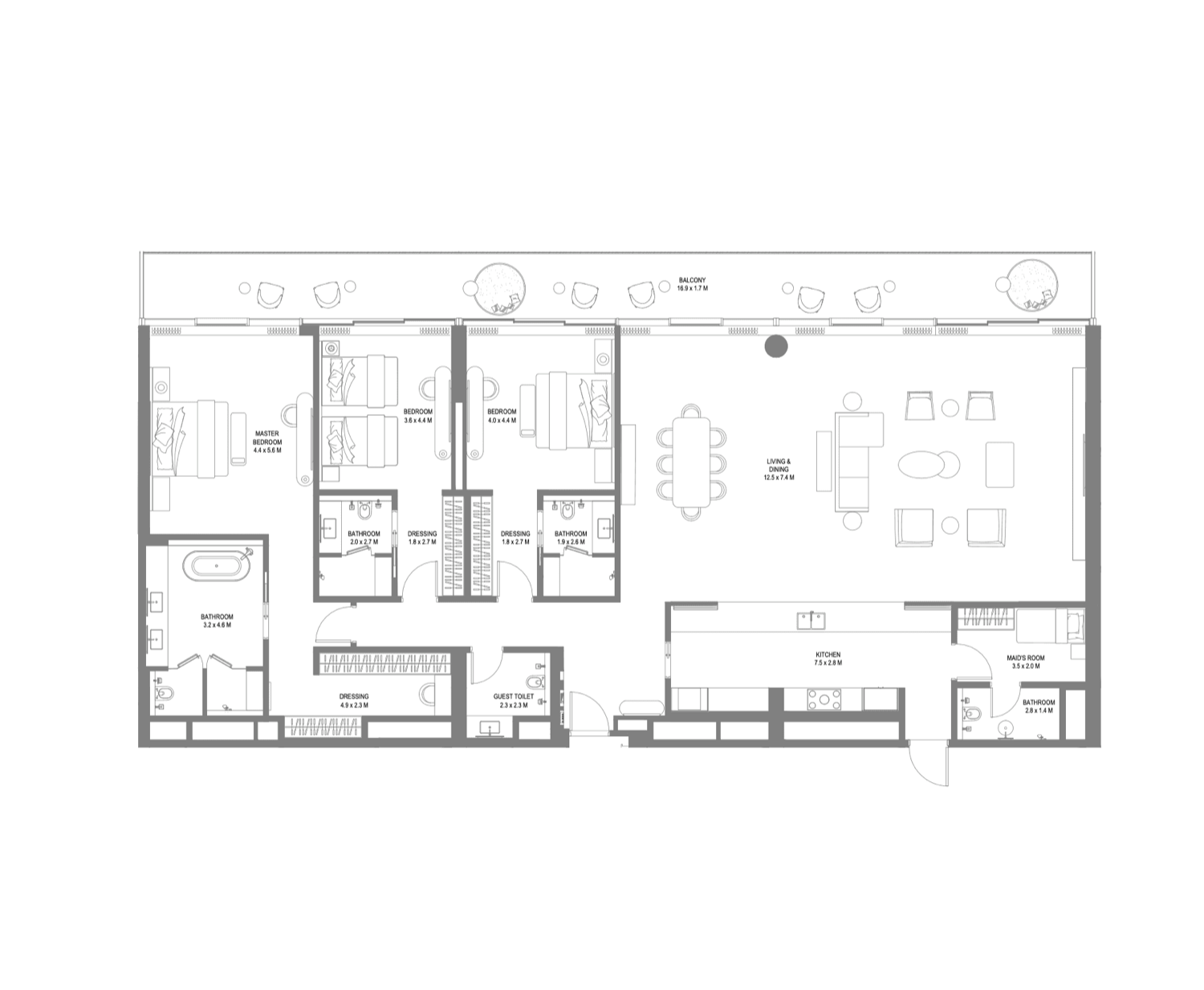 Anantara Sharjah Residences 3 Bedroom Penthouse floor plan