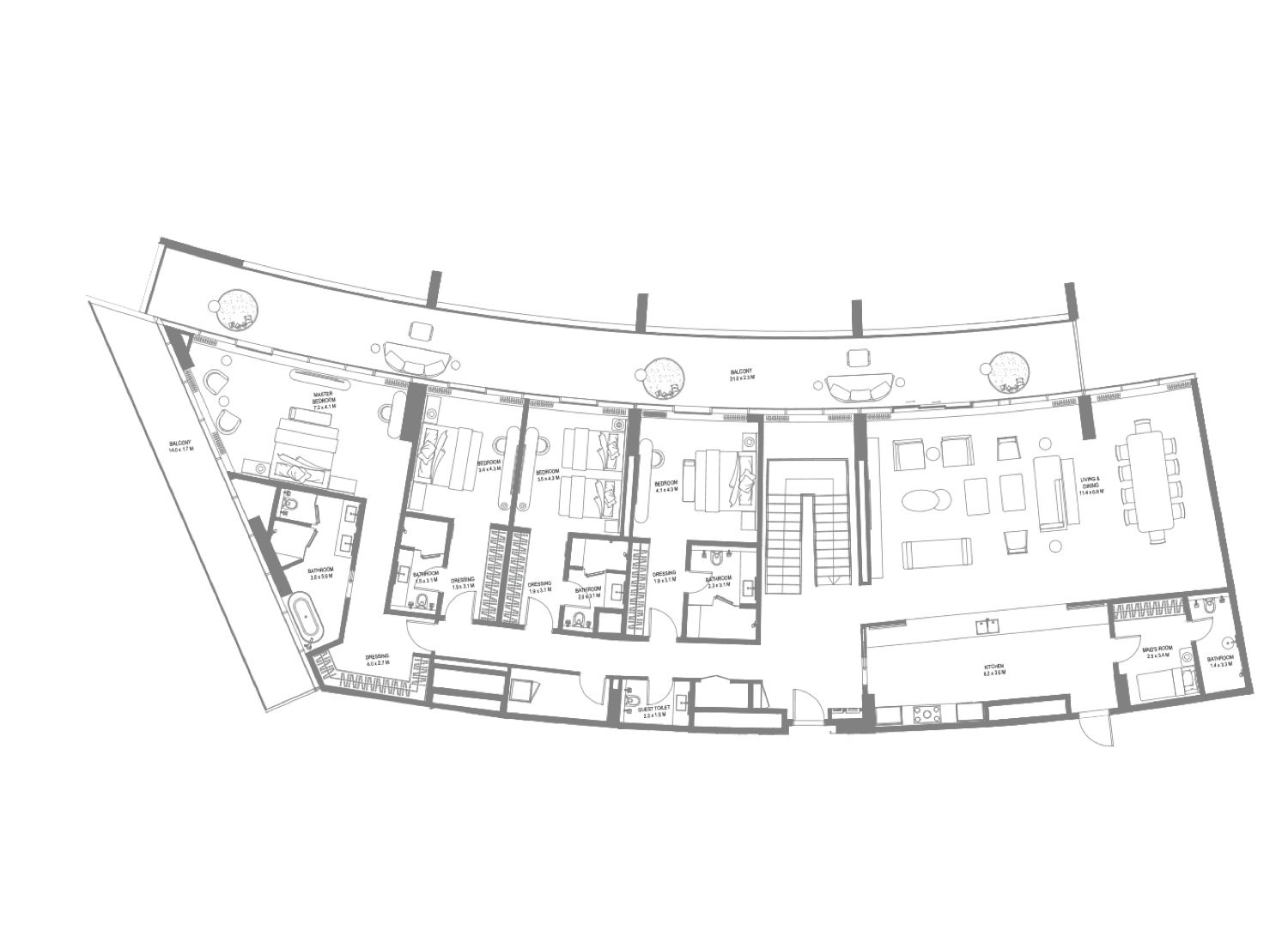 Anantara Sharjah Residences 4 Bedroom Penthouse floor plan
