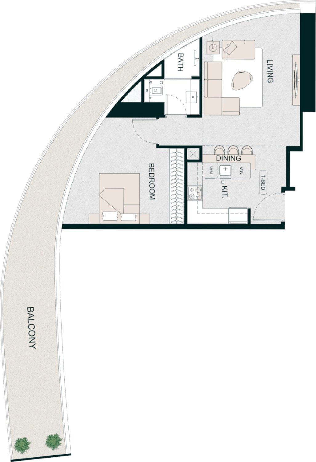 Aquarise 1 Bedroom Type 1 floor plan