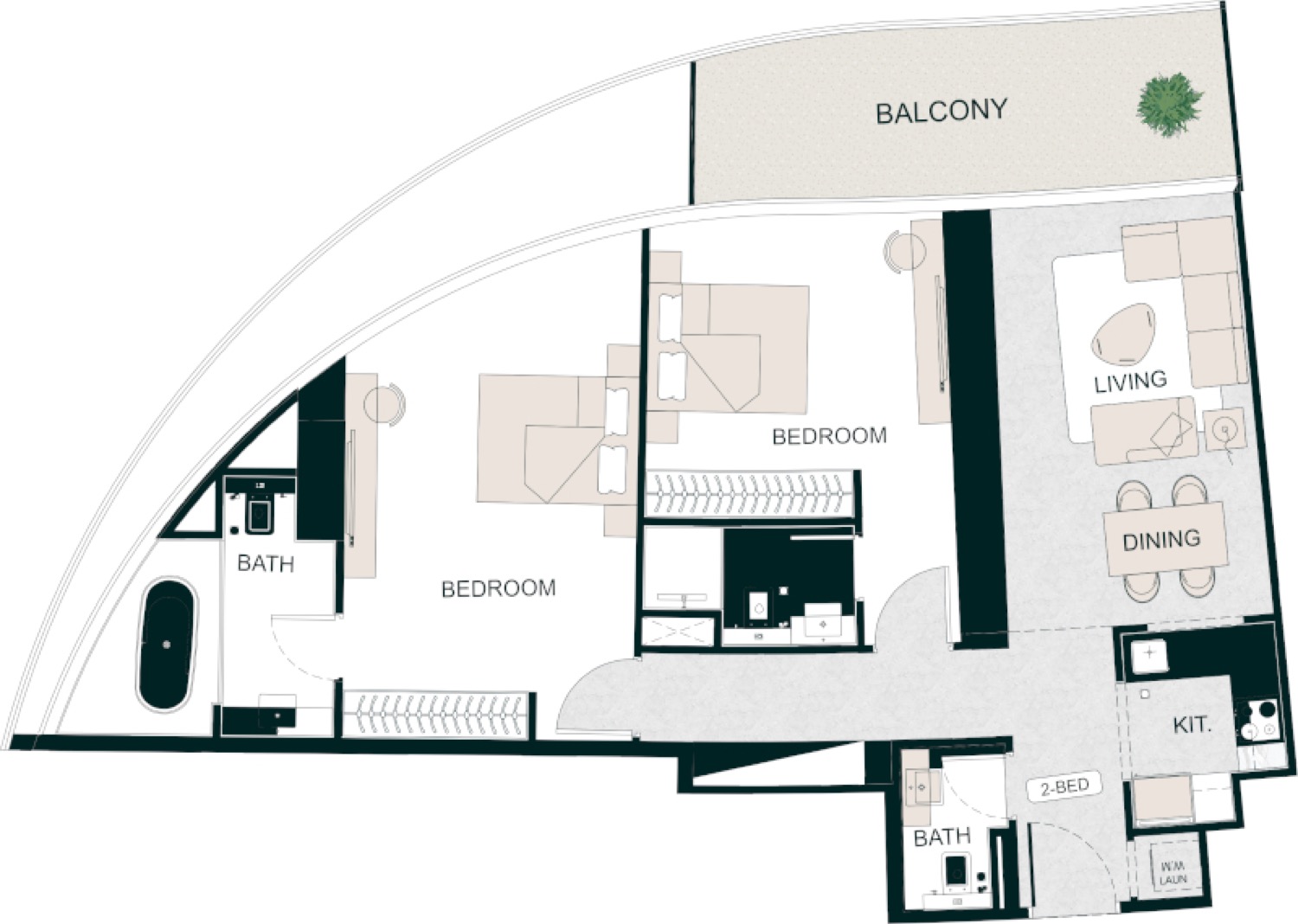 Aquarise 2 Bedroom Type 1 floor plan
