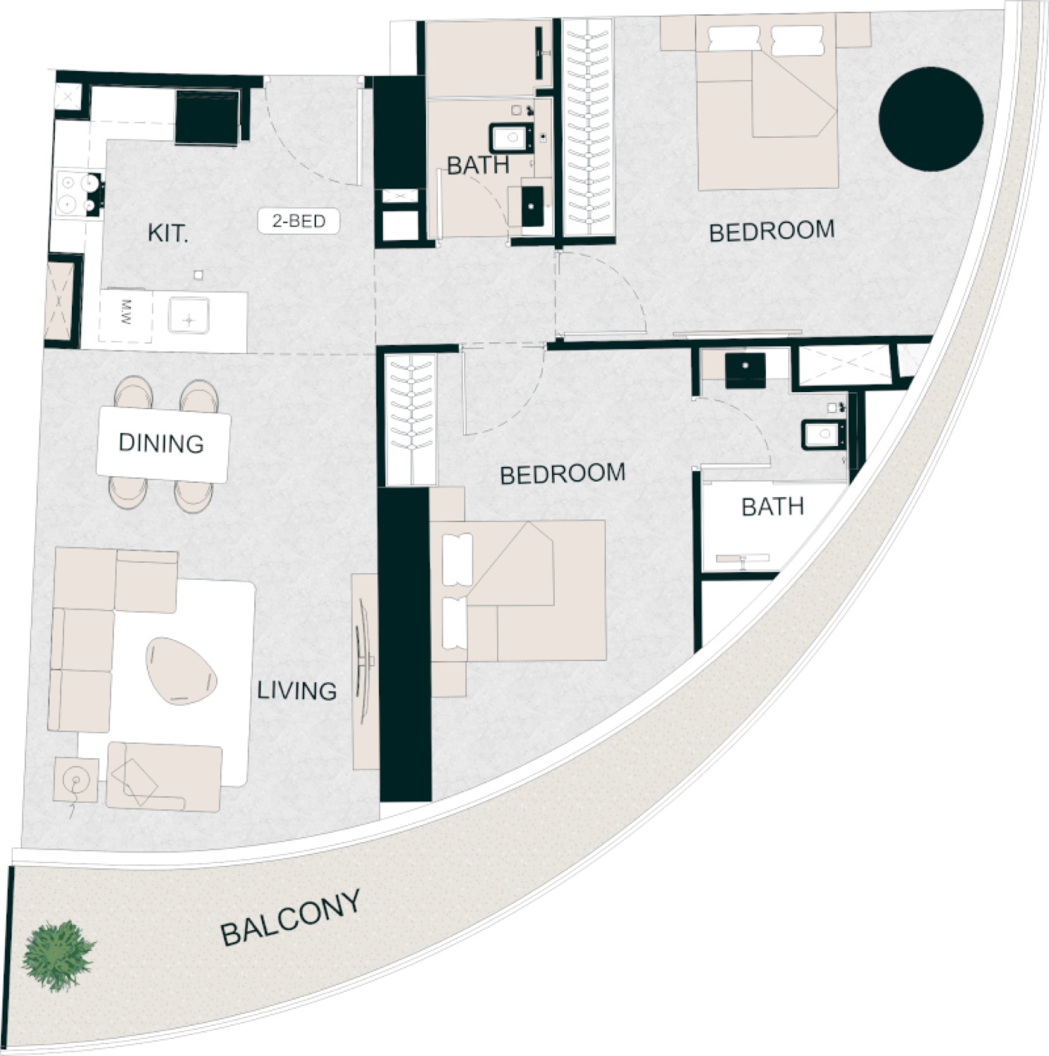 Aquarise 2 Bedroom Type 2 floor plan