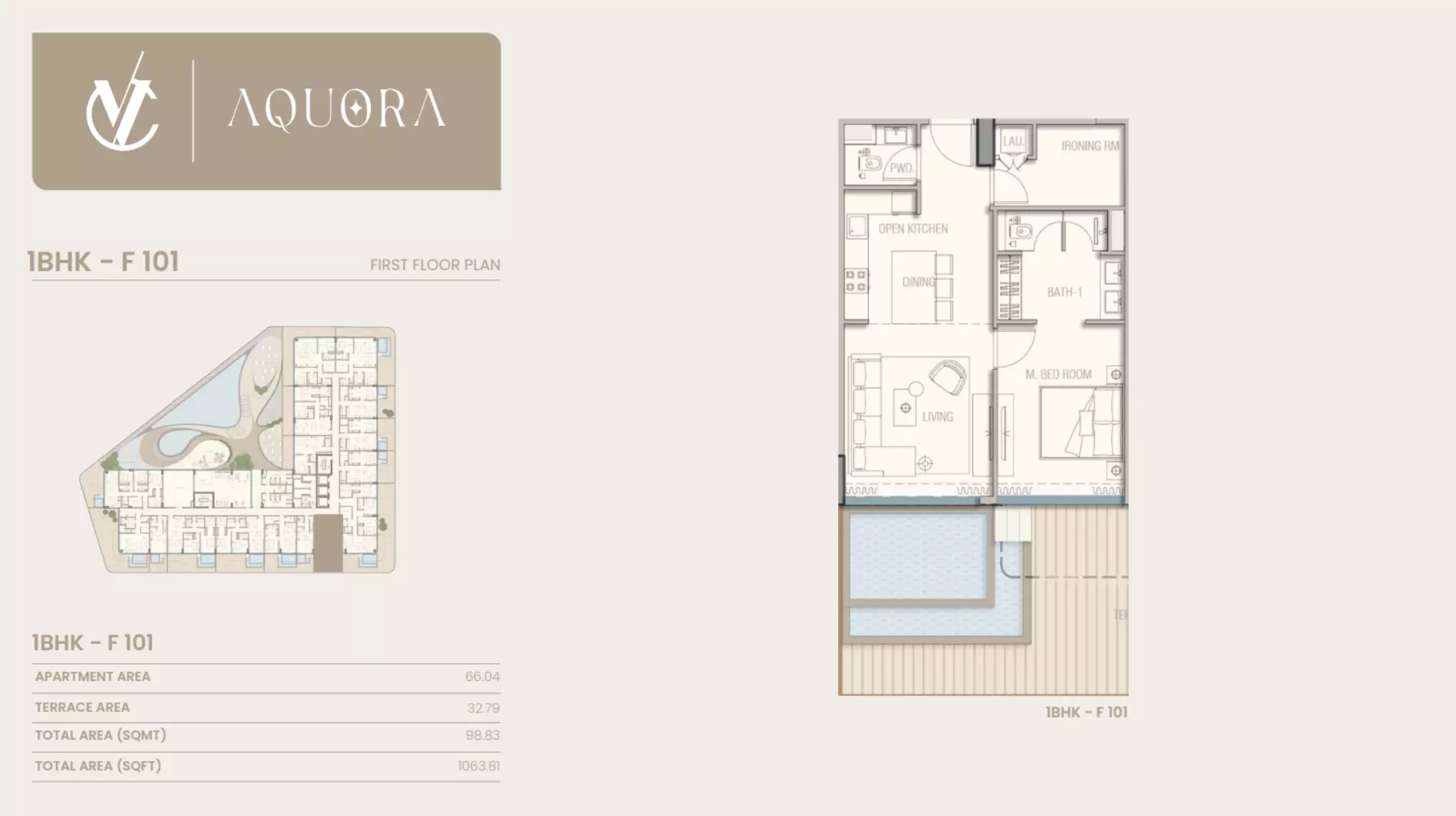 Aquora 1 BR floor plan