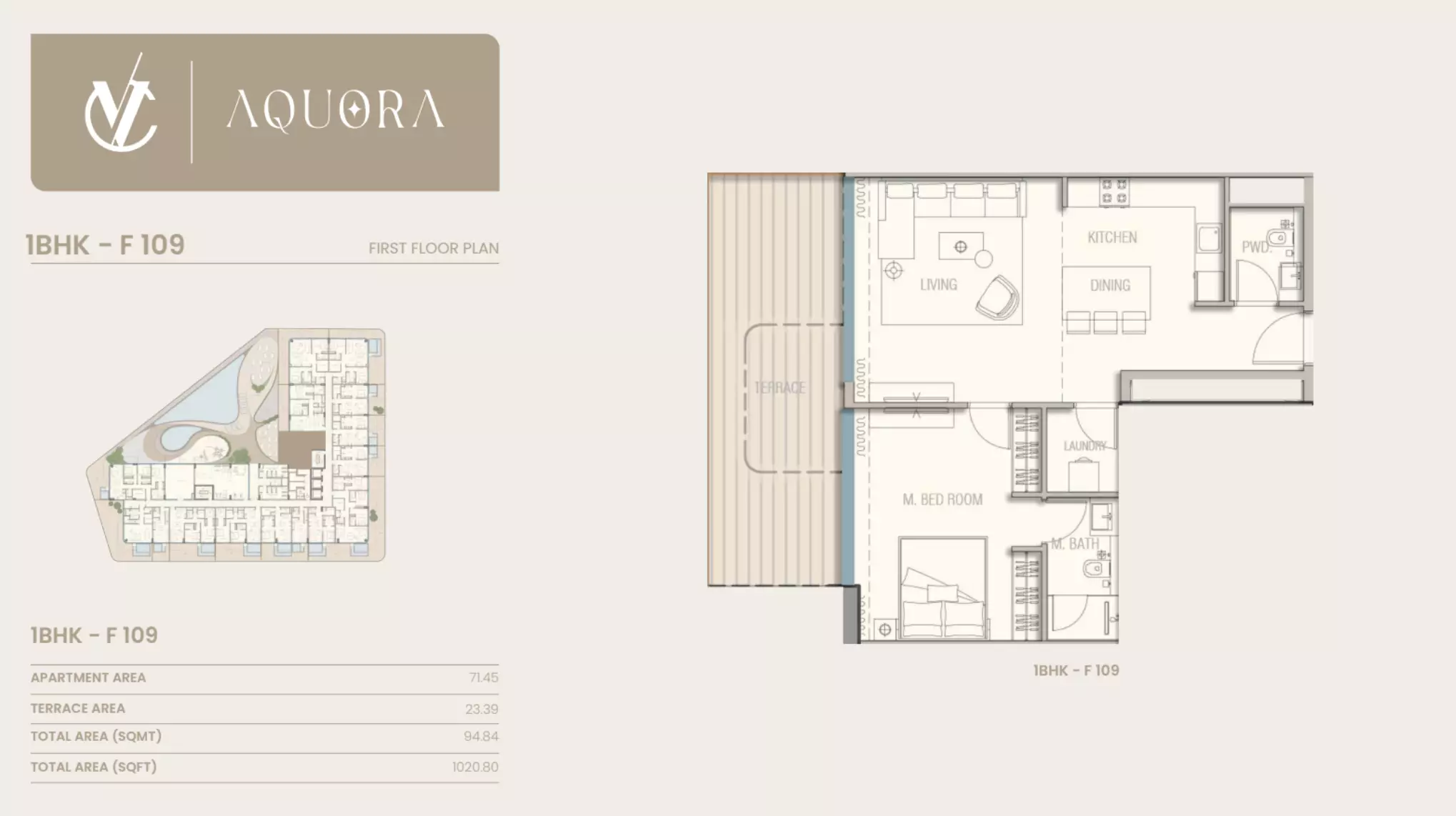 Aquora 1 BR floor plan