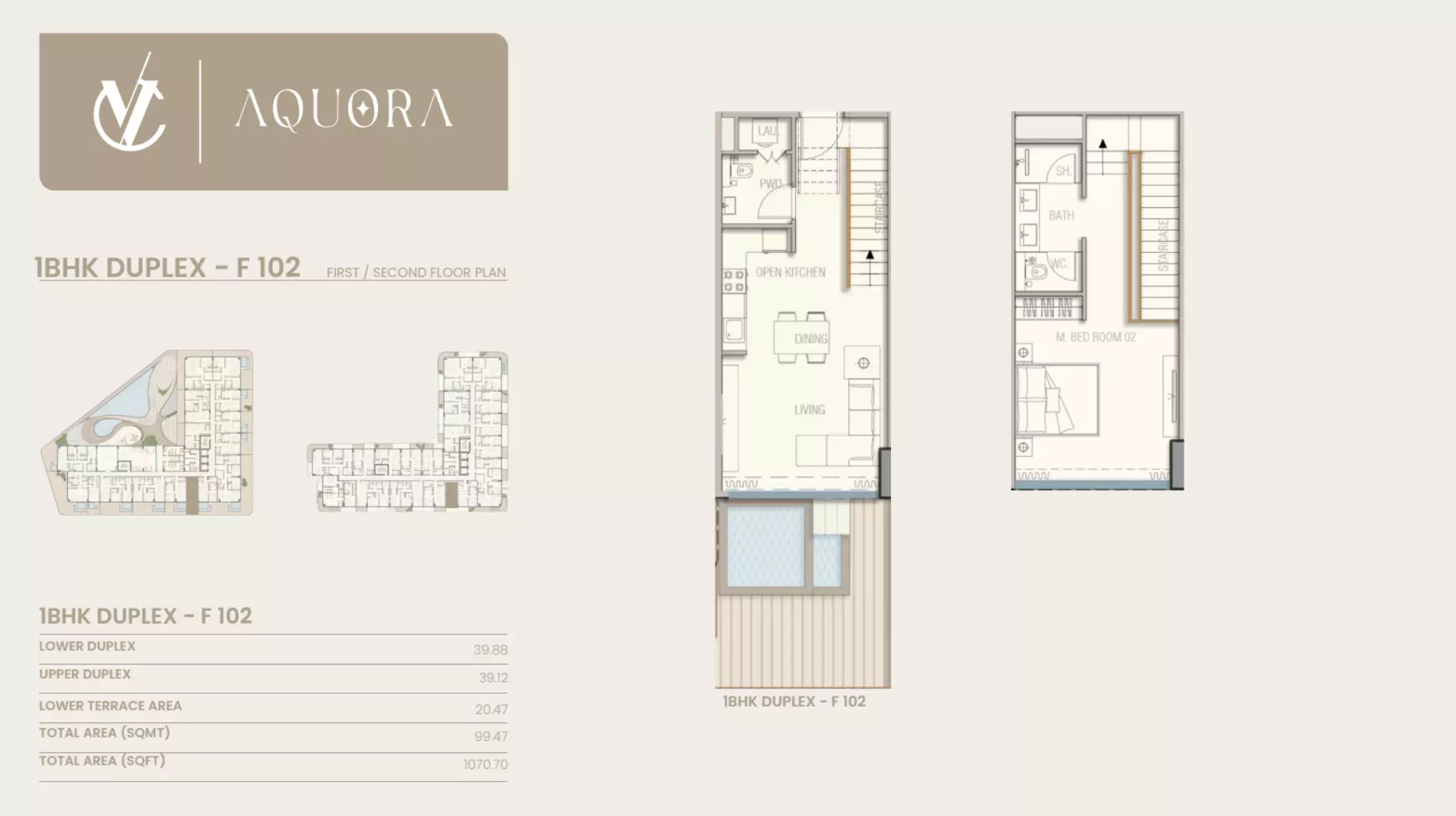 Aquora 1 BR Duplex floor plan