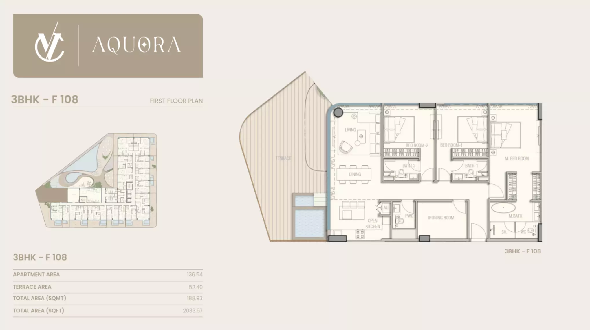 Aquora 3 BR floor plan