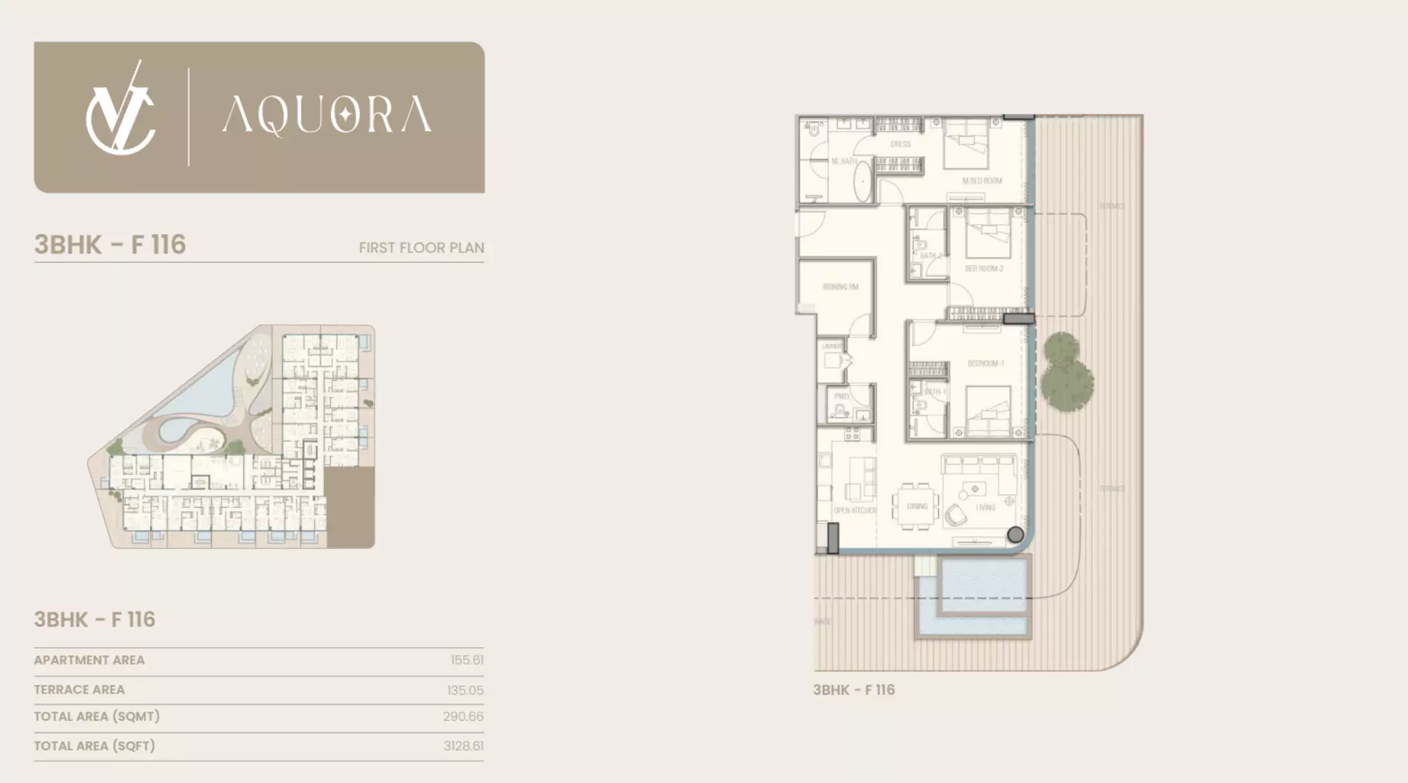 Aquora 3 BR floor plan