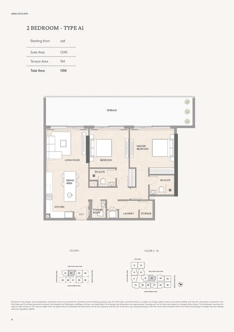 Arka Enclave Residences 2 BR floor plan