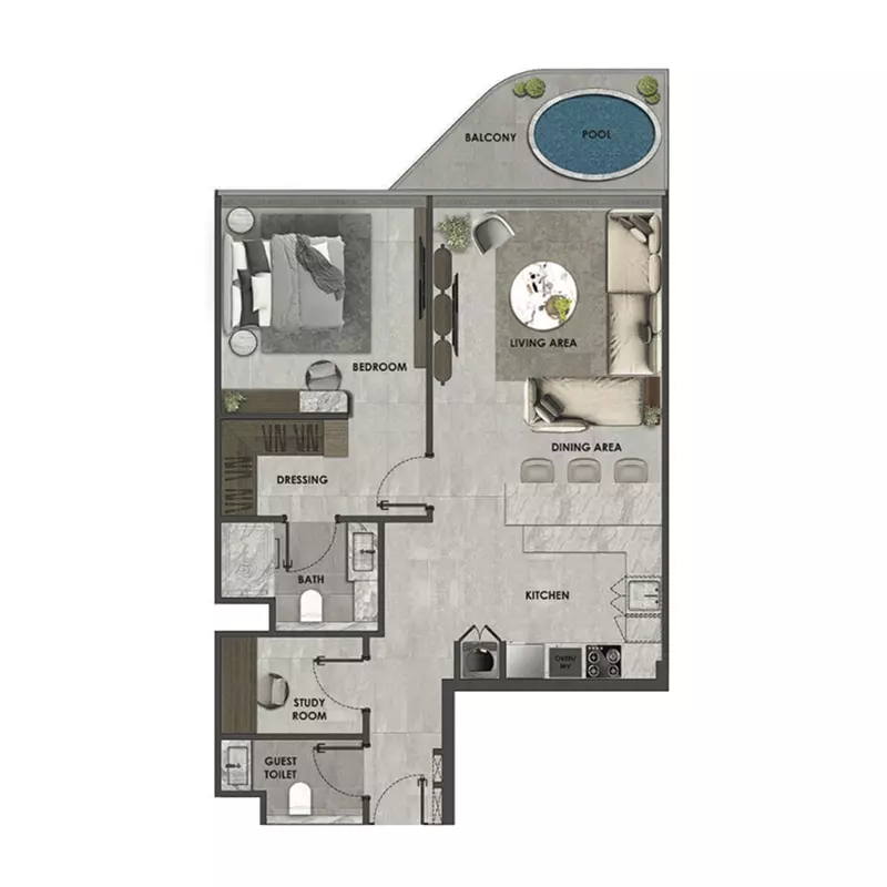 Arya Residences 1 BR floor plan