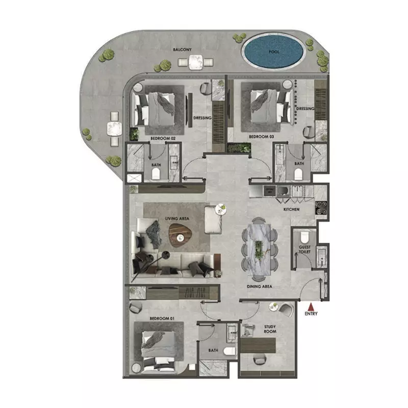 Arya Residences 3 BR floor plan