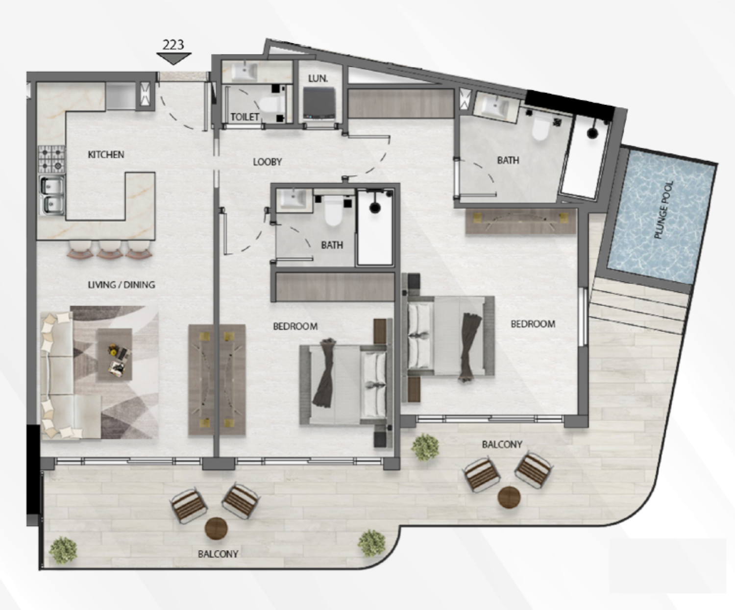 Avana Residences 2 Bedroom Type 1 floor plan