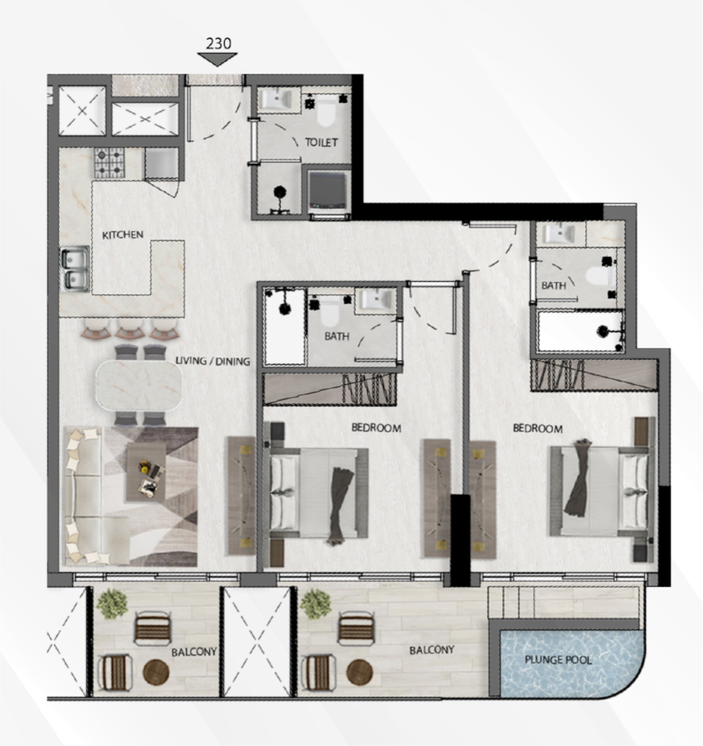 Avana Residences 2 Bedroom Type 2 floor plan