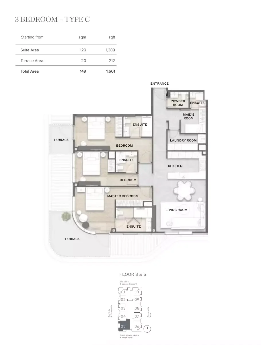 Avida Residences 3 BR floor plan