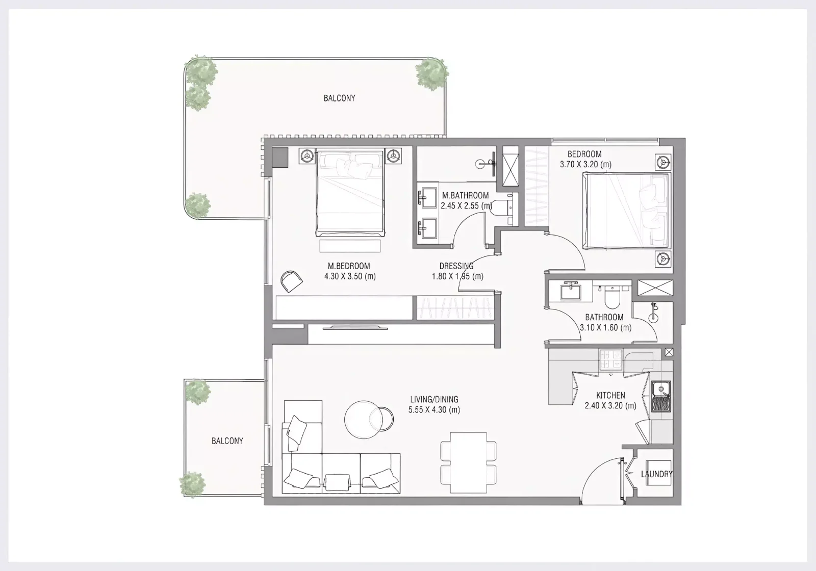 Ayamore Residence 2 BR floor plan