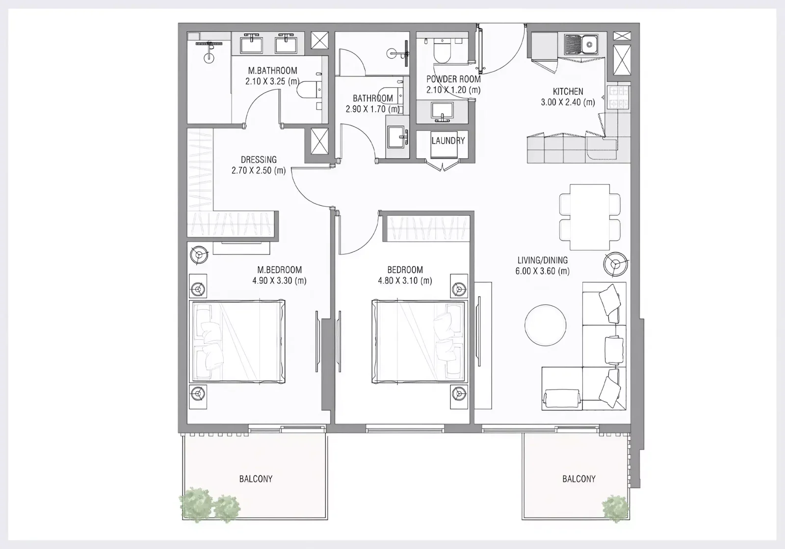 Ayamore Residence 2 BR floor plan