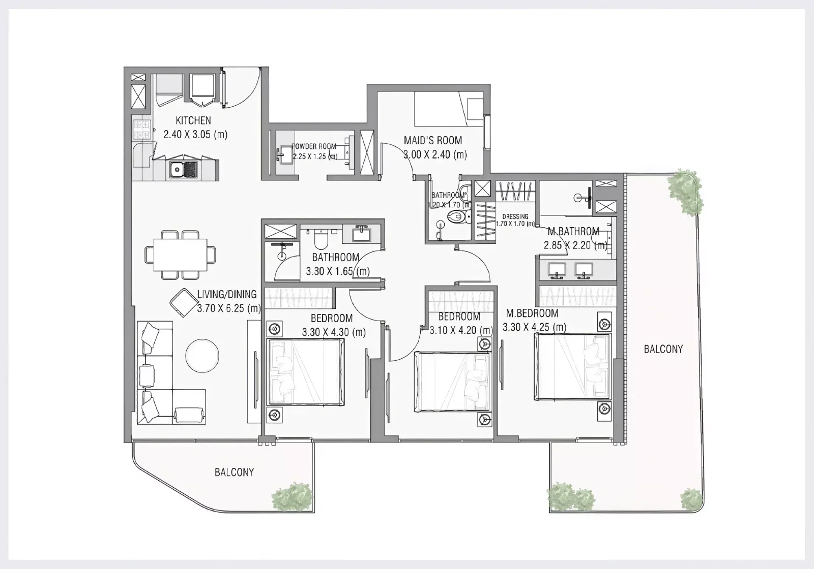Ayamore Residence 3 BR floor plan