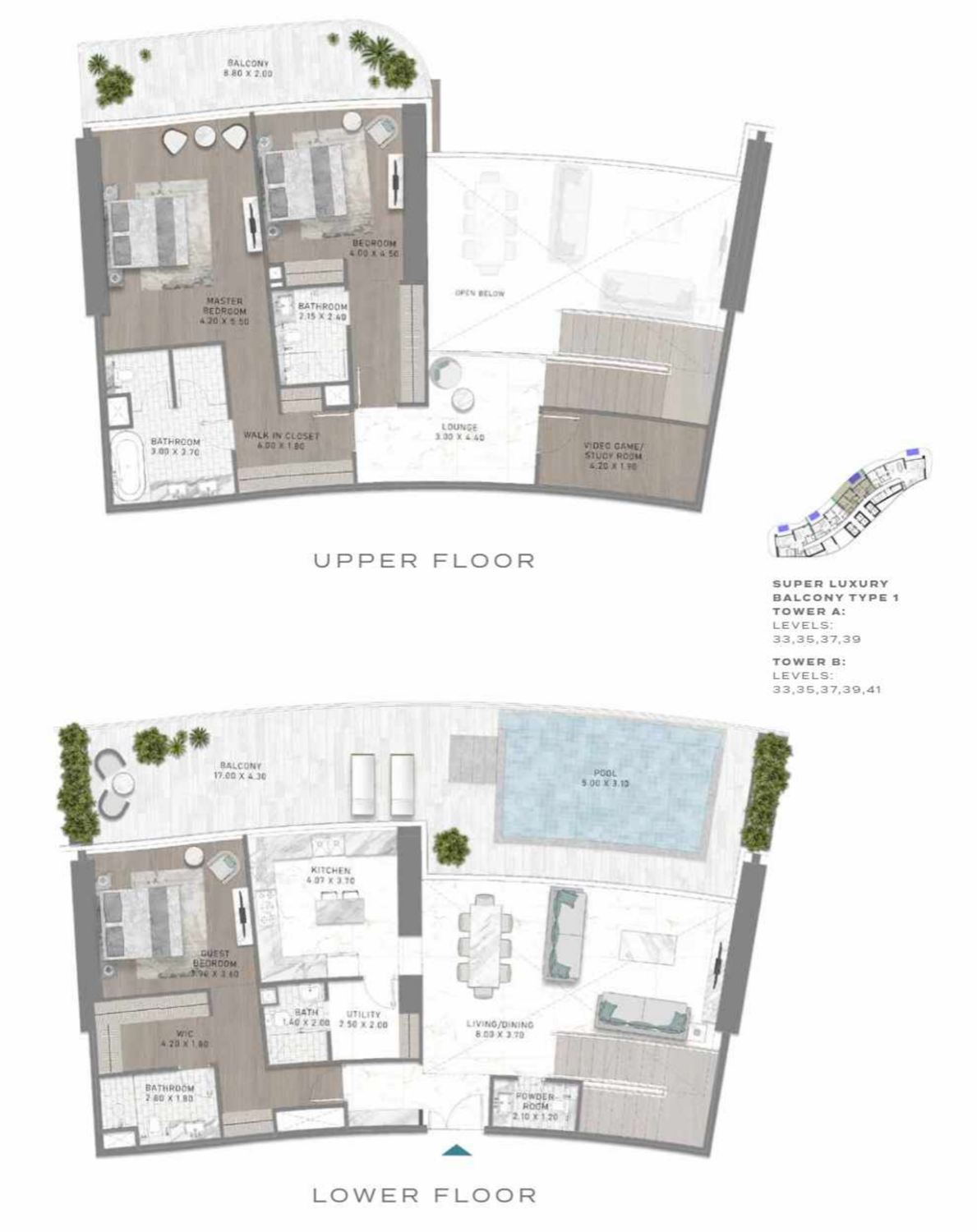 DAMAC Bay by Cavalli 3 BR Super Duplex floor plan