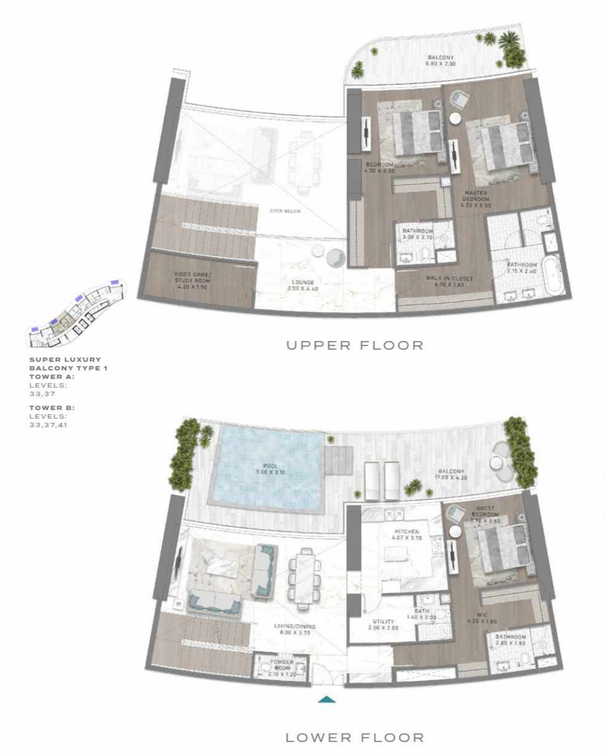 DAMAC Bay by Cavalli 3 BR Super Duplex floor plan