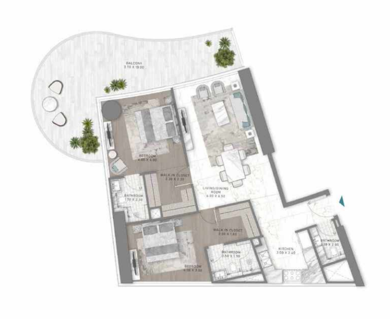 DAMAC Bay by Cavalli 2 BR floor plan
