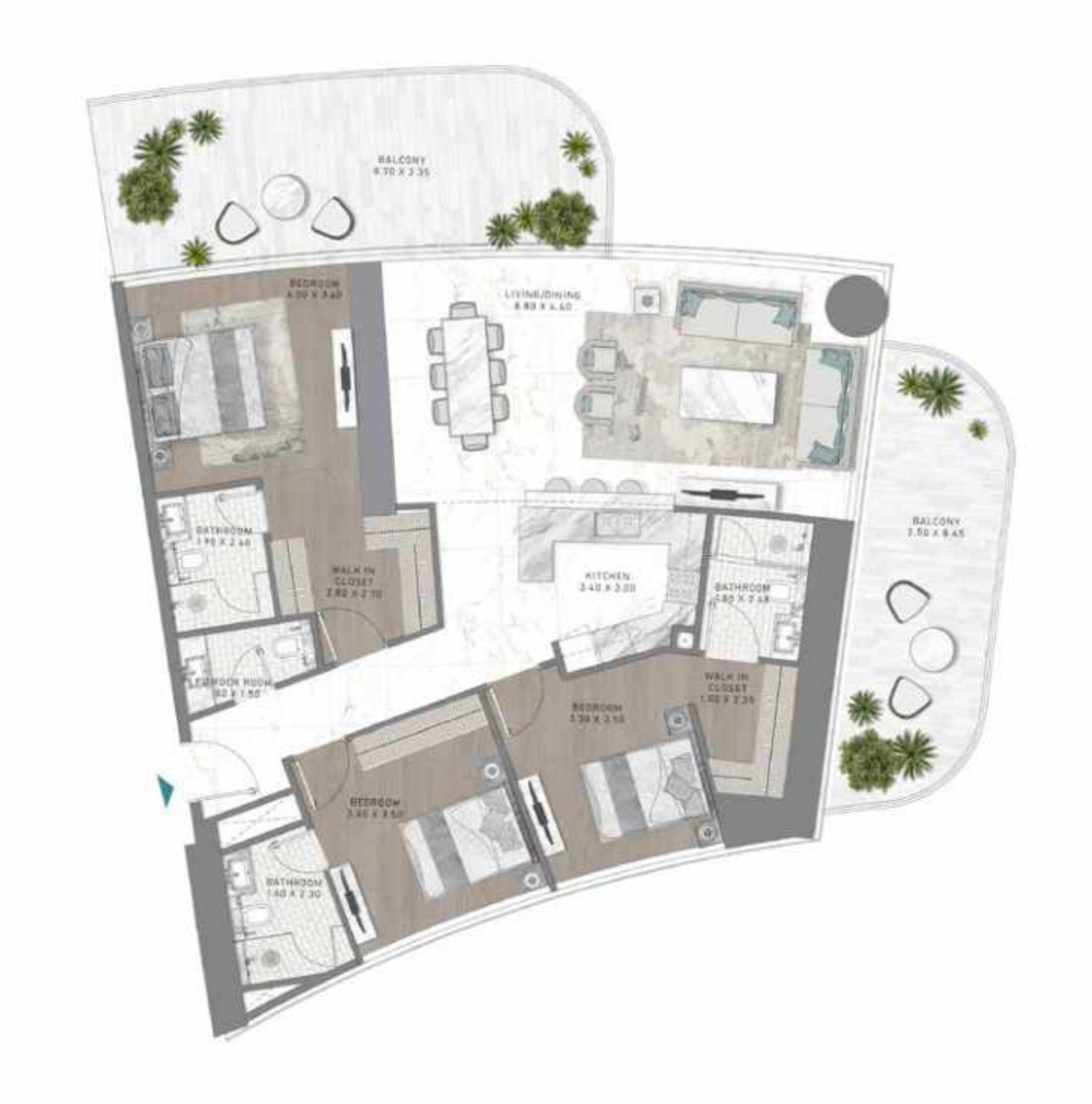 DAMAC Bay by Cavalli 3 BR floor plan