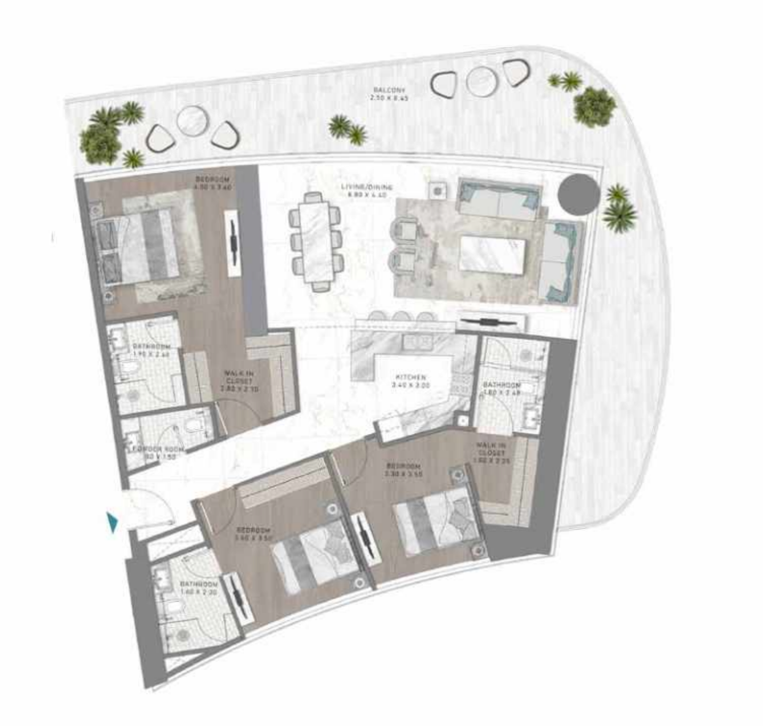 DAMAC Bay by Cavalli 3 BR floor plan