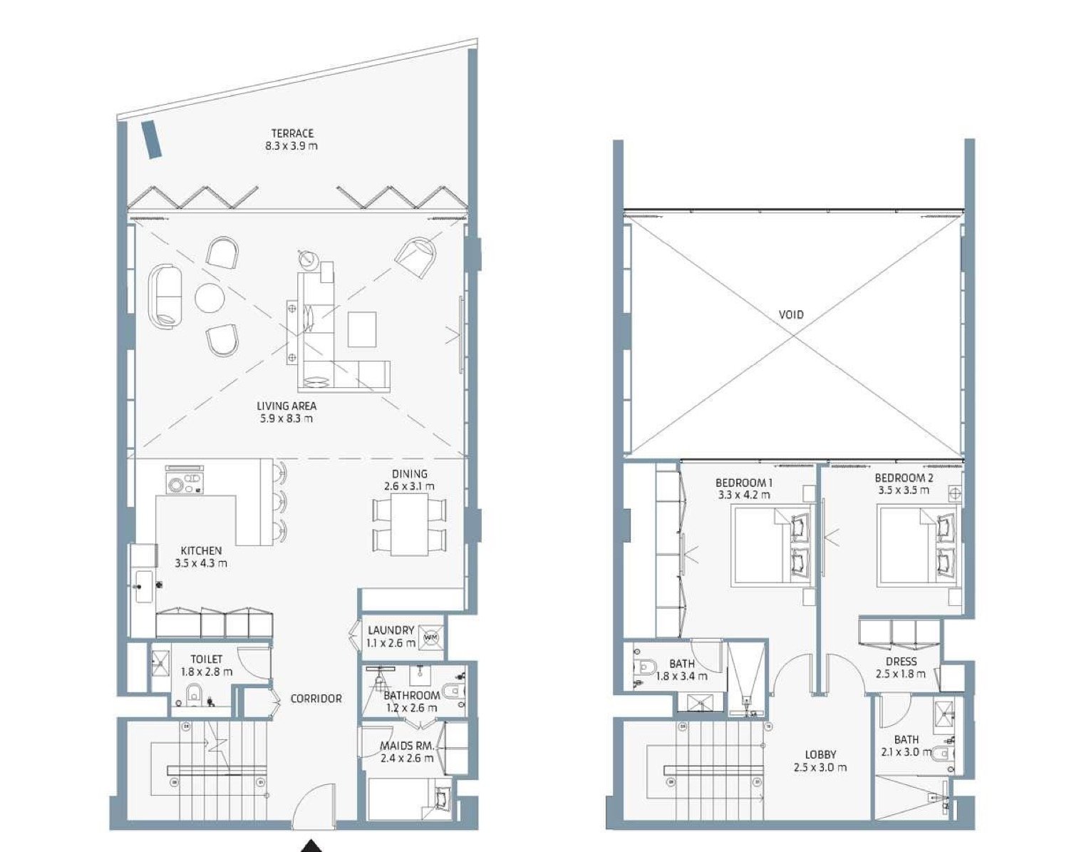 Beach House 2 BR floor plan