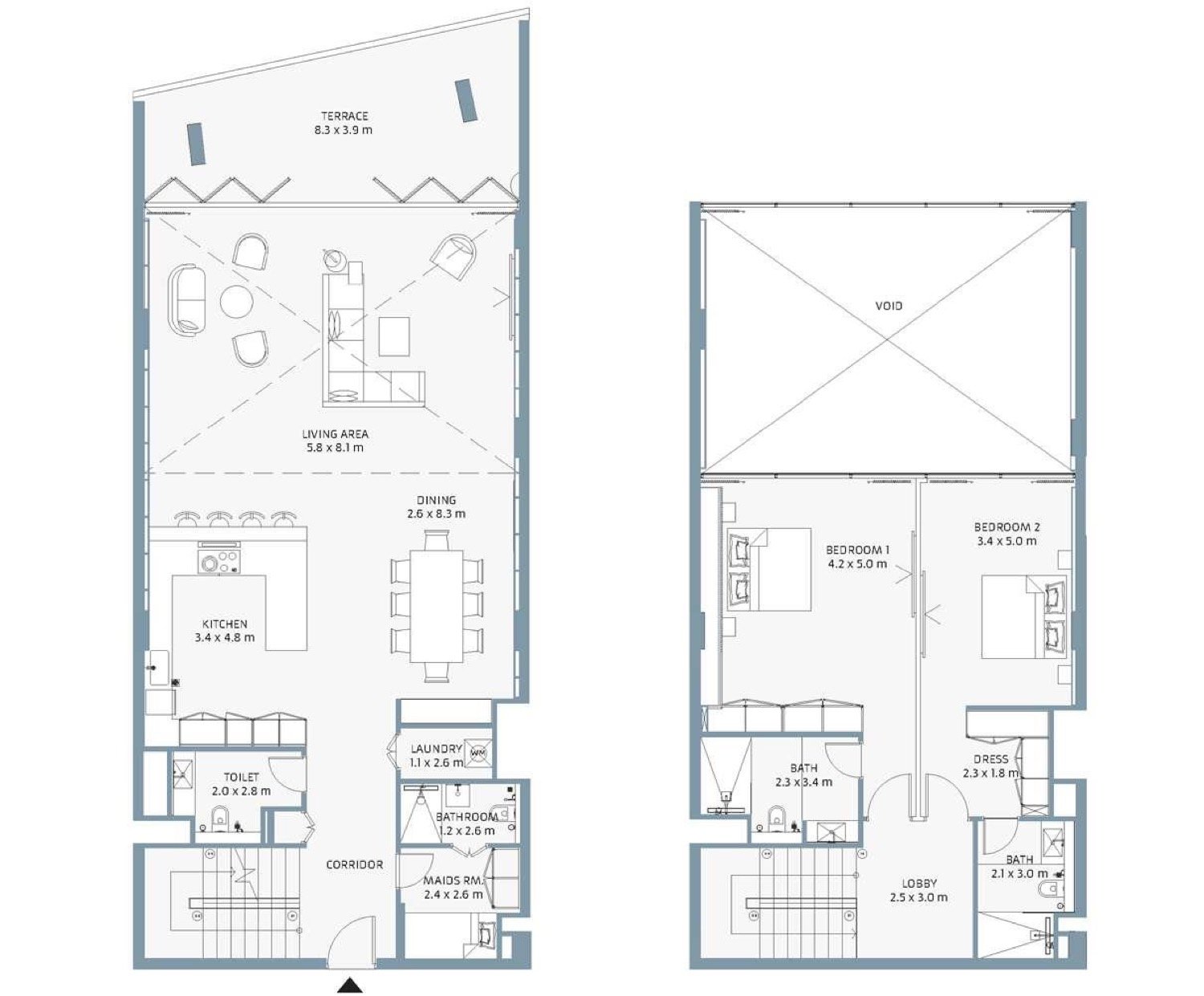 Beach House 2 BR floor plan