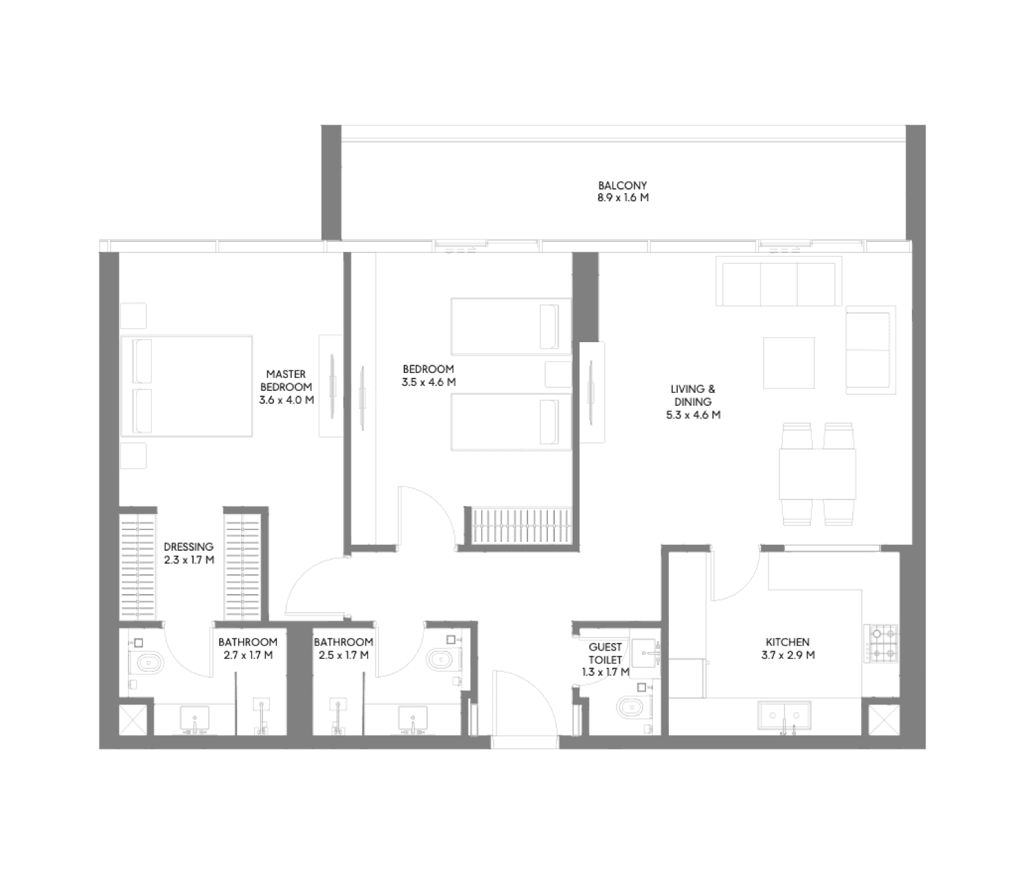 Misk 2 Bedroom Type A floor plan