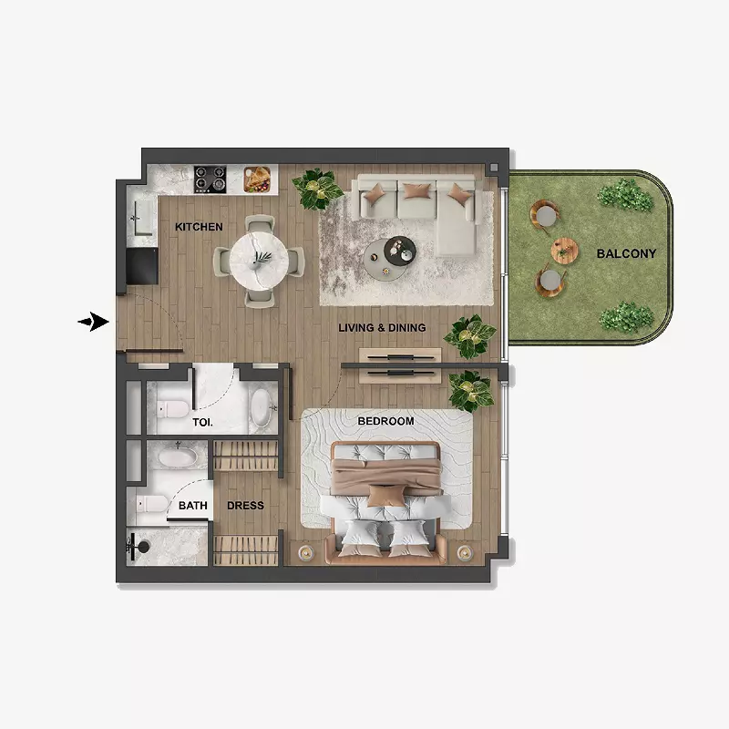 Blue Marina Residence 1 BR floor plan