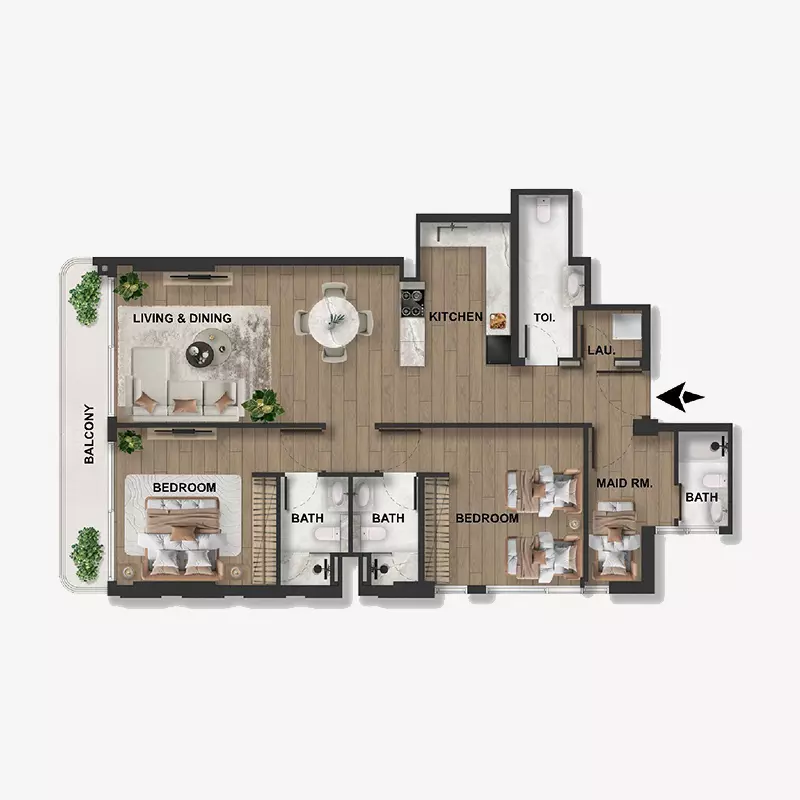 Blue Marina Residence 2 BR floor plan