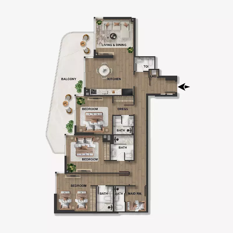 Blue Marina Residence 3 BR floor plan