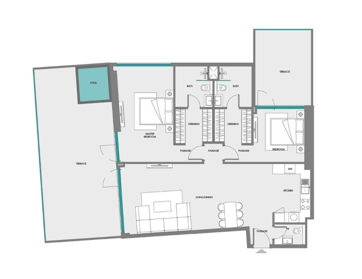 Boulevard Heights 2 Bedroom Type 1 floor plan
