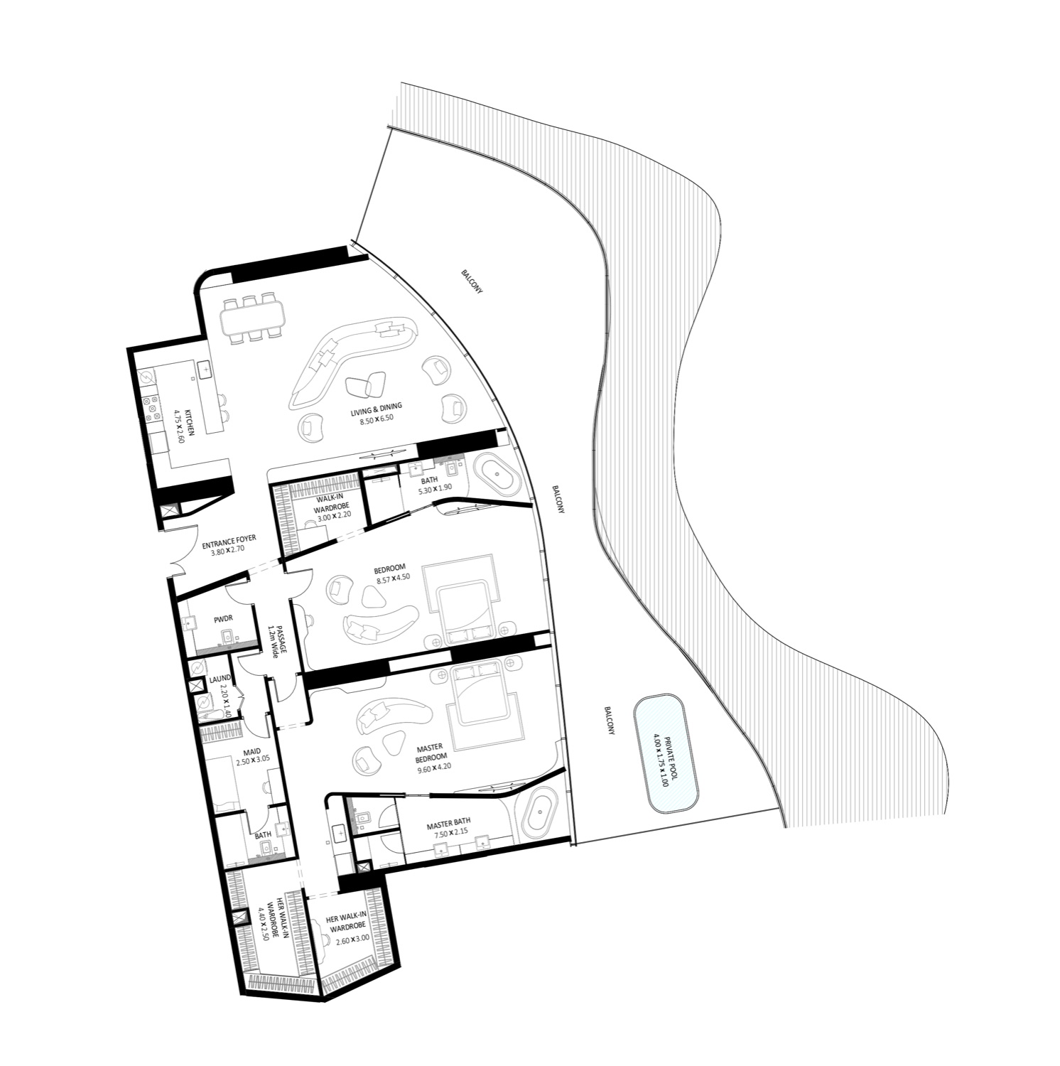 Bugatti Residences 2 BR Mansion floor plan