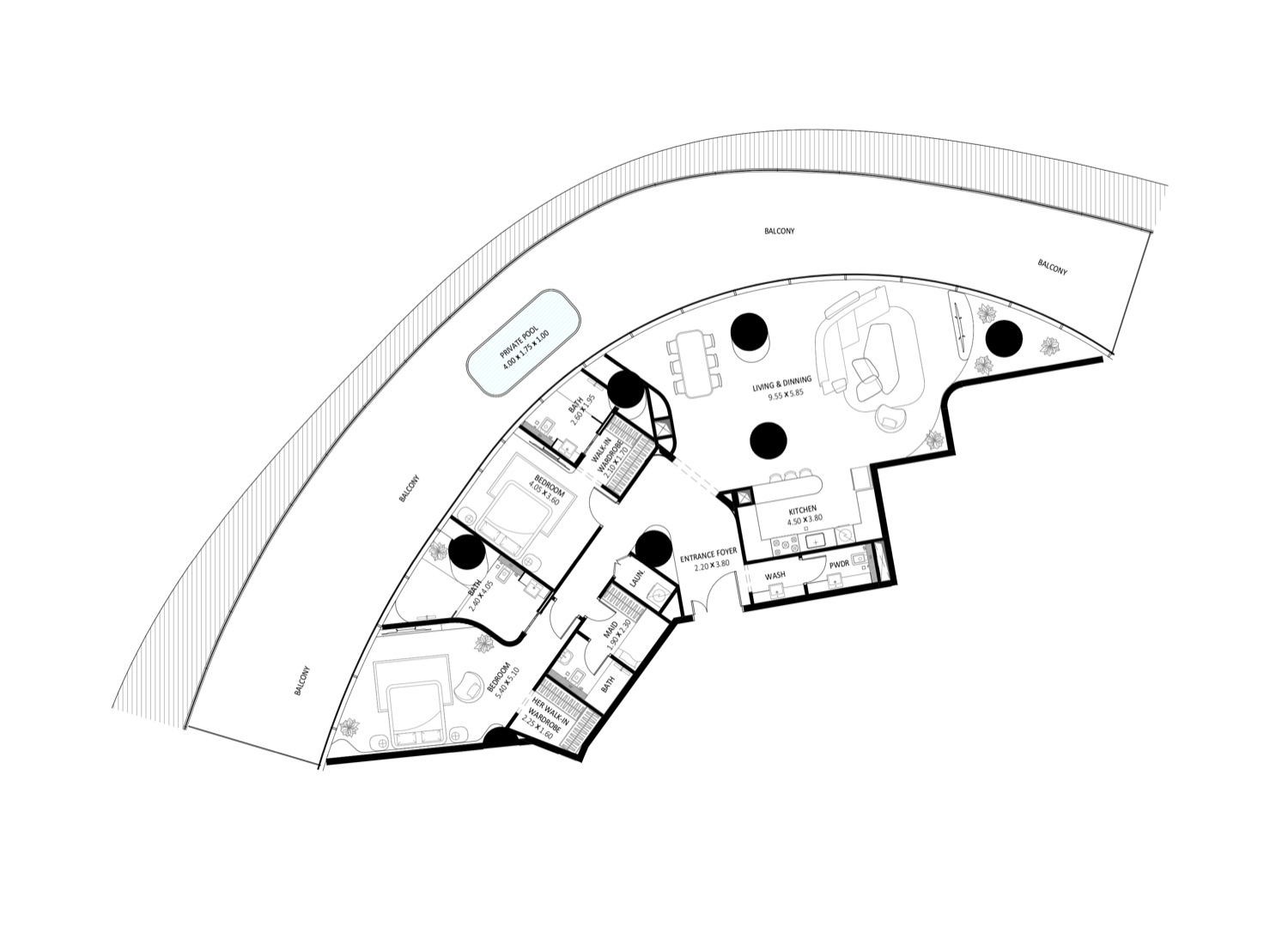 Bugatti Residences 2 BR Mansion floor plan