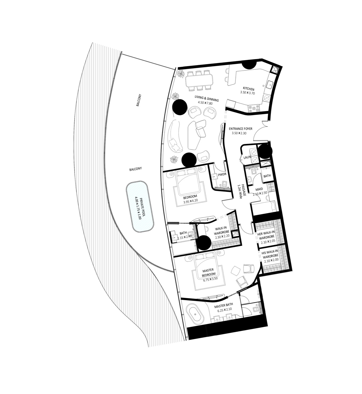 Bugatti Residences 2 BR Mansion floor plan