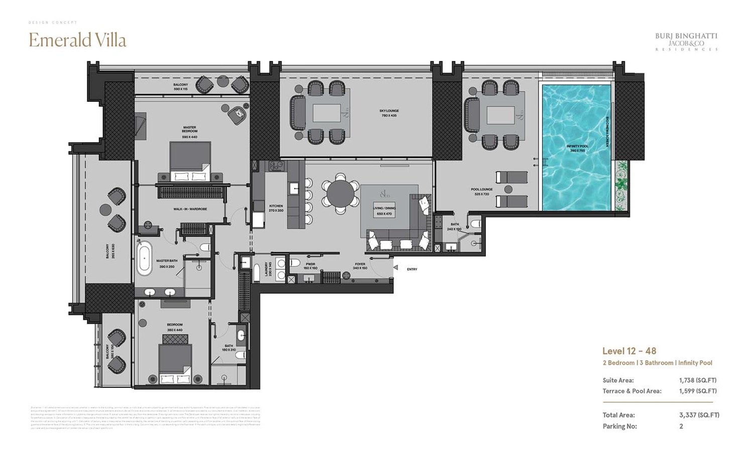 Burj Binghatti Jacob & Co Residences 2 BR Sky Villa floor plan