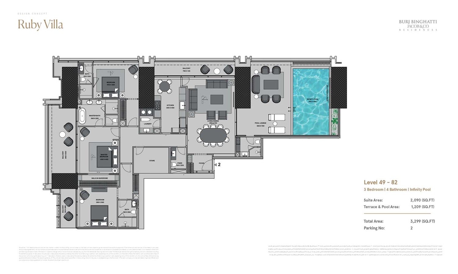 Burj Binghatti Jacob & Co Residences 3 BR Sky Villa floor plan