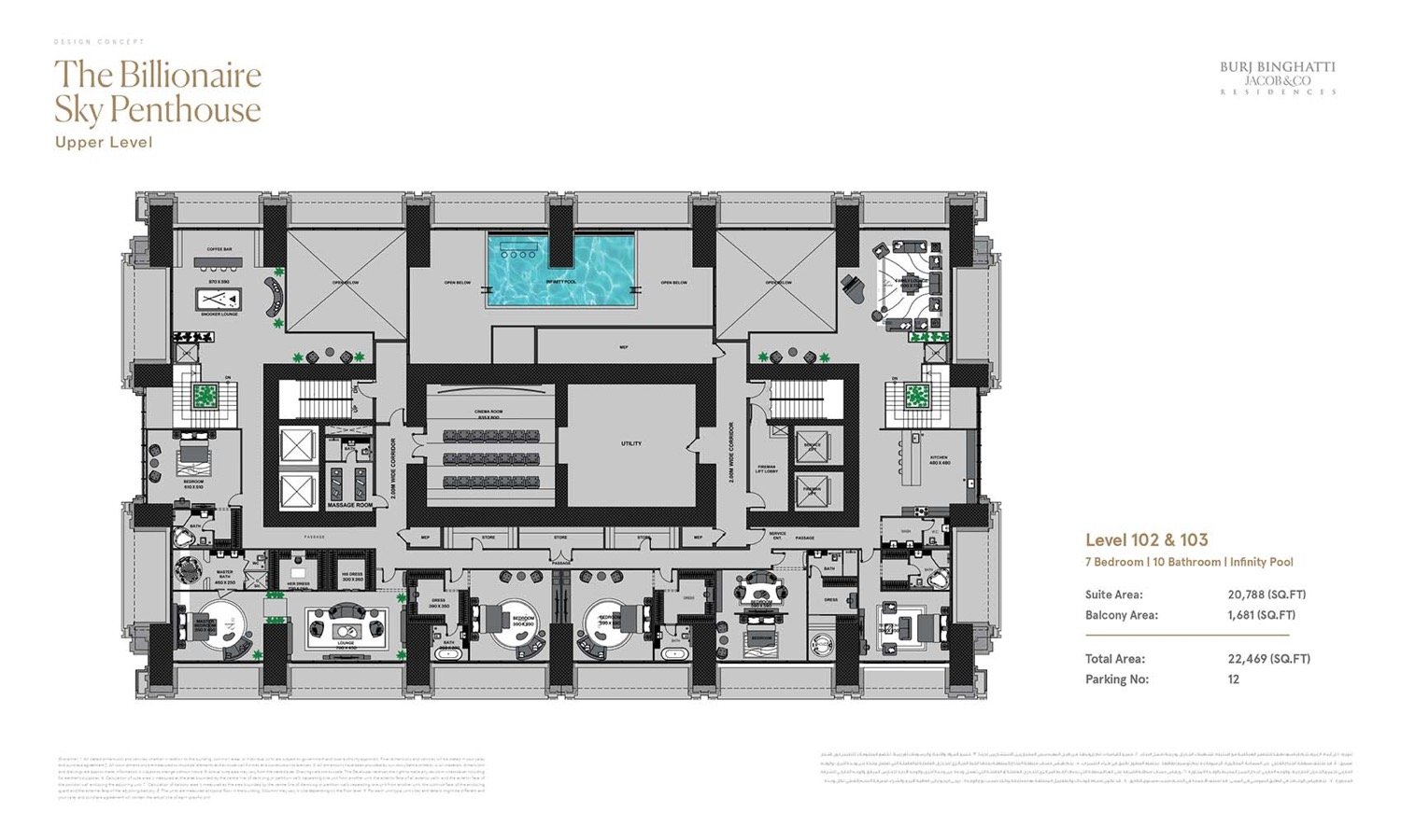 Burj Binghatti Jacob & Co Residences 7 BR Sky Penthouse floor plan