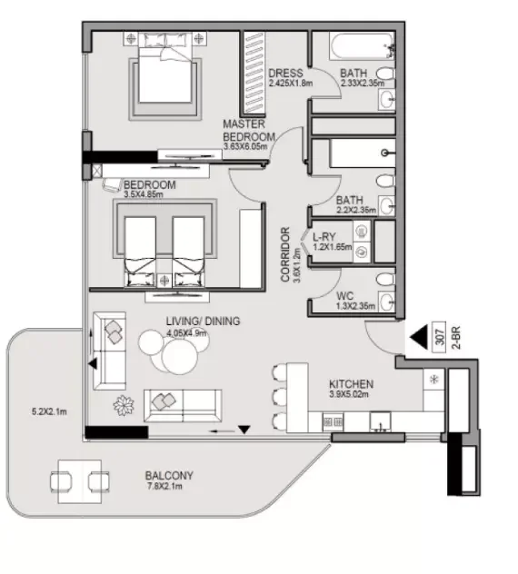 Edgewater Residences 2 2 BR floor plan