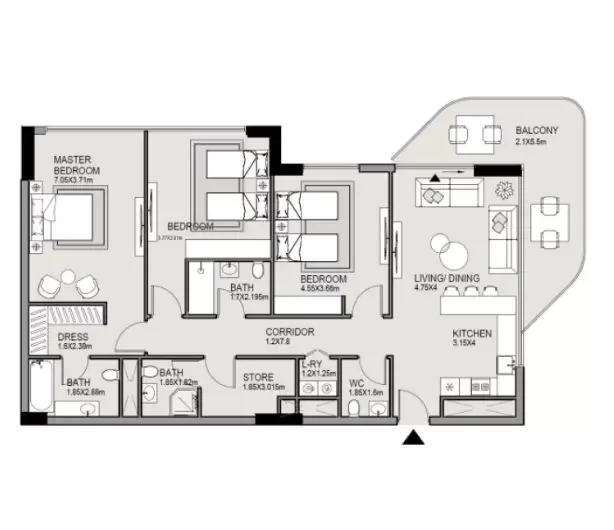 Edgewater Residences 2 3 BR floor plan