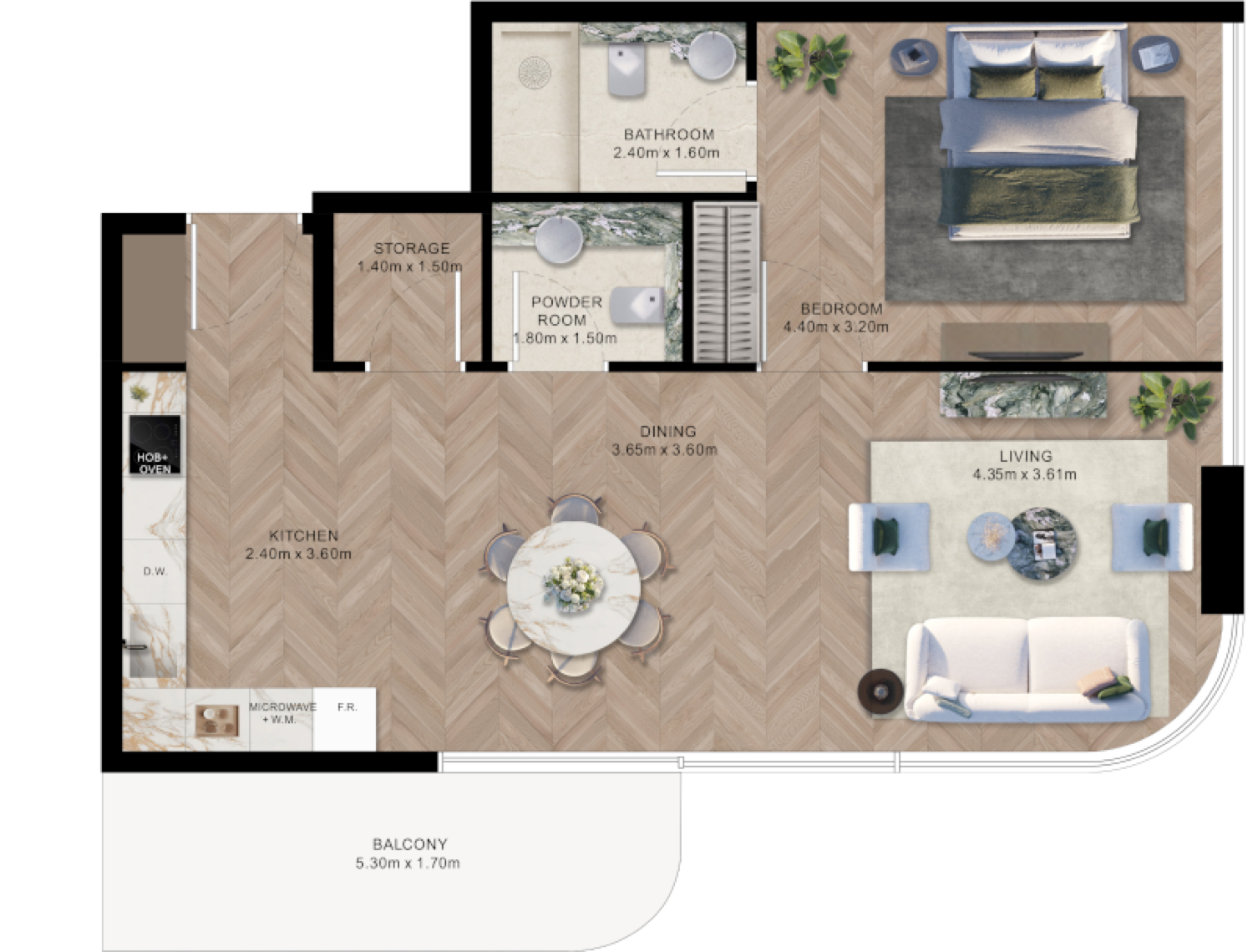 Elle Residences 1 Bedroom Type A1 floor plan