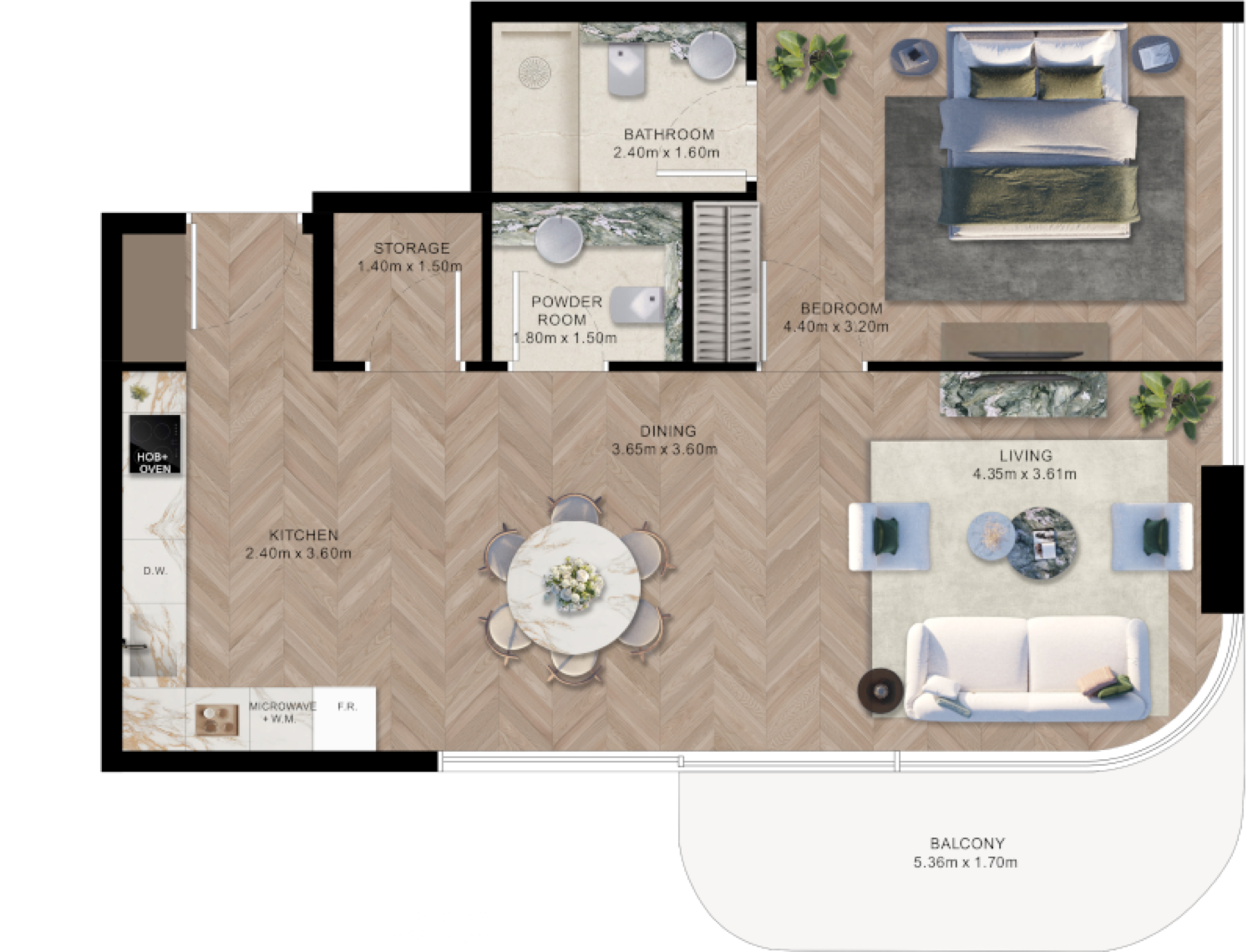 Elle Residences 1 Bedroom Type B1 floor plan