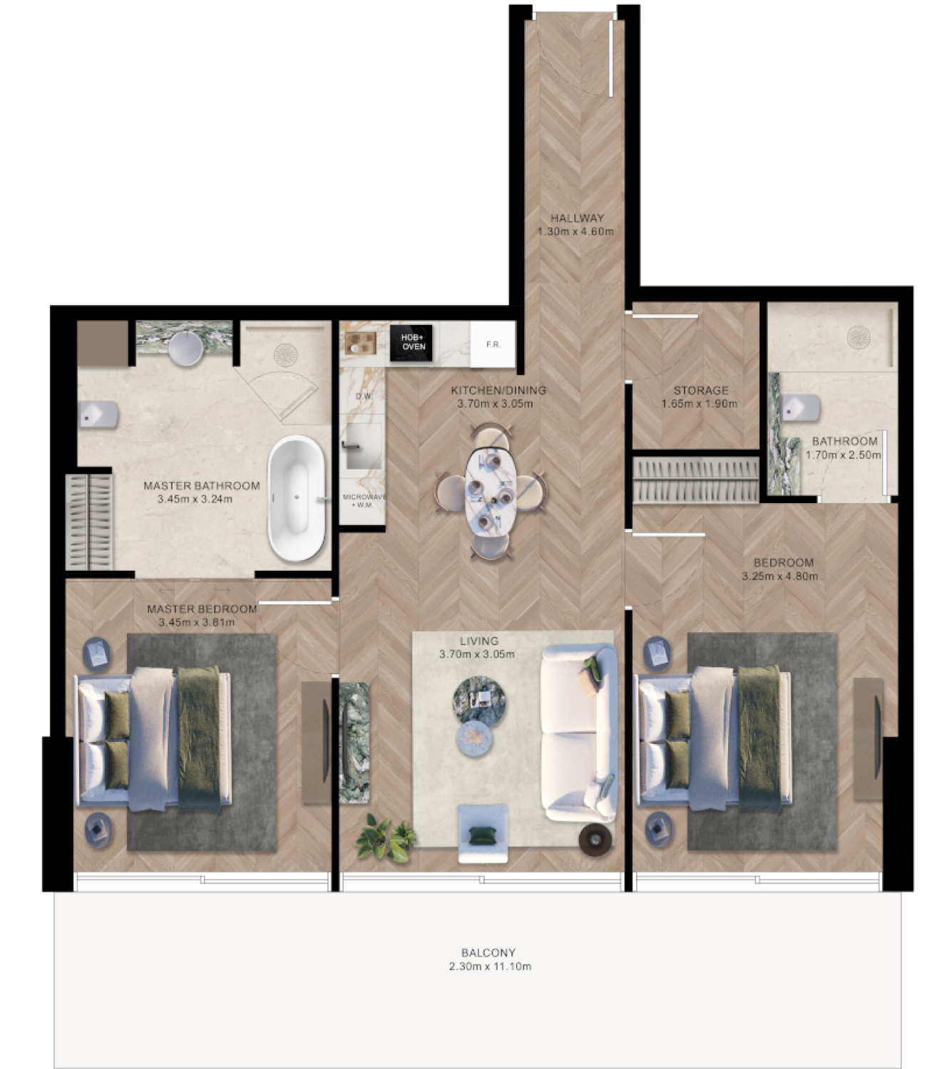 Elle Residences 2 Bedroom Type A1 floor plan